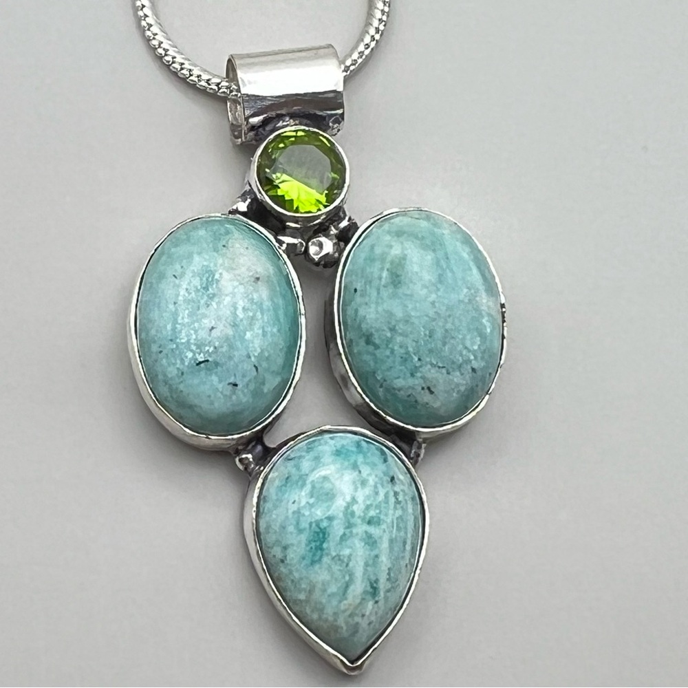 New Amazonite Multi Stone Silver Overlay Pendant … - image 5